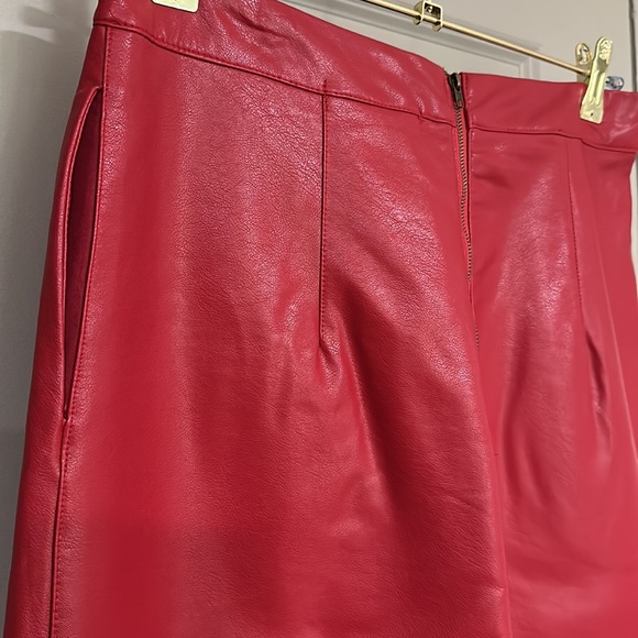 Dauphine Red PU Leather A-Line Skirt, Knee Length, Lined, Pockets ANTHROPOLOGIE - Picture 7 of 12